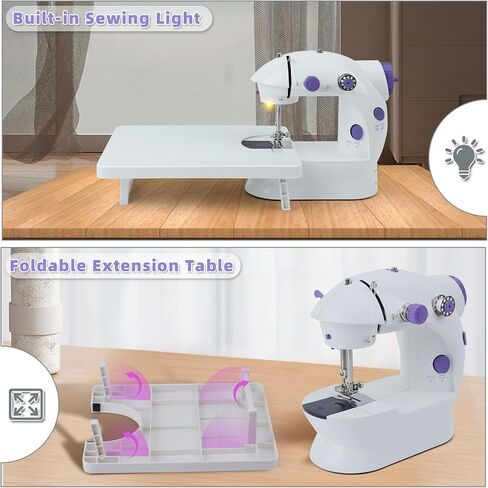 ماكينة خياطة صغيرة للمبتدئين من هيمومو، ماكينة خياطة صغيرة مع طاولة تمديد واضاءة LED، ماكينة خياطة محمولة مطورة، ماكينة خياطة بخيوط مزدوجة قابلة للتعديل بسرعتين للاطفال والكبار in Kuwait