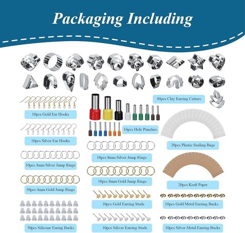 قطع طين البوليمر من مادلين رو لصنع الأقراط، مجموعة 215 قطعة من قوالب حلق الطين مع 49 شكلاً من قطع الطين المصنوعة من الفولاذ المقاوم للصدأ لمجوهرات طين البوليمر in Kuwait