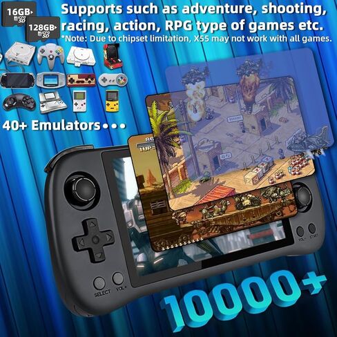 وحدة تحكم ألعاب محمولة باليد CredevZone X55 مقاس 5.5 بوصة، وحدات تحكم ألعاب فيديو محمولة باليد قابلة لإعادة الشحن RK3566 نظام تشغيل كلاسيكي محمول باليد 16 جيجابايت + 128 جيجابايت أزرق in Kuwait
