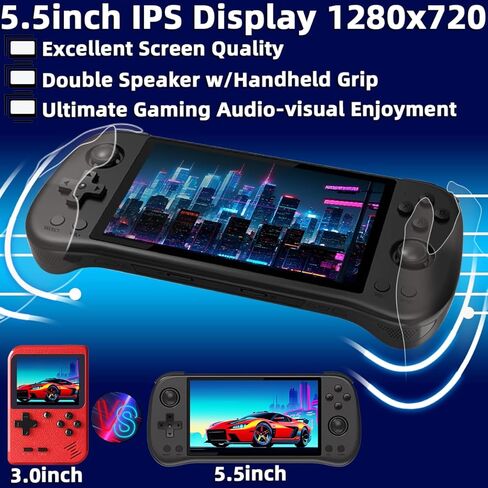 وحدة تحكم ألعاب محمولة باليد CredevZone X55 مقاس 5.5 بوصة، وحدات تحكم ألعاب فيديو محمولة باليد قابلة لإعادة الشحن RK3566 نظام تشغيل كلاسيكي محمول باليد 16 جيجابايت + 128 جيجابايت أزرق in Kuwait