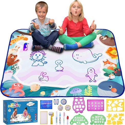 bemece كبير خربش المياه حصيرة 40''x32''، أكوا اللوحة رسم حصيرة فوضى لعبة تعلم مجانية حصيرة، هدايا التعليم المبكر للأطفال الأطفال الصغار الذين تتراوح أعمارهم بين 3 4 5 6 7 سنوات من العمر in Kuwait