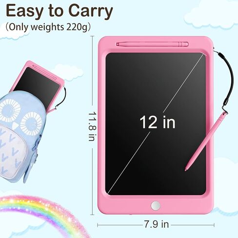 Beydoa LCD Writing Tablet for Kids, 12 Inch Colorful Doodle Board, Drawing Tablet Writing Board, Toddler Learning Toys for 2 3 4 5 6 7 8 Years Old Boys Girls, Educational Toys Birthday Gifts, Pink in Kuwait