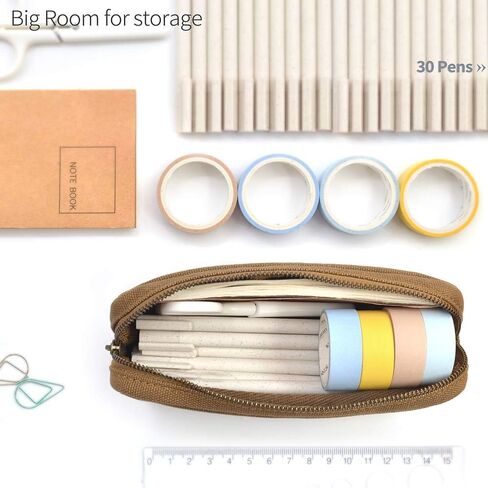 Dobmit Pencil Pen Case, Big Capacity Pencil Pouch Canvas Makeup Bag Durable Office Stationery Organizer - Beige in Kuwait