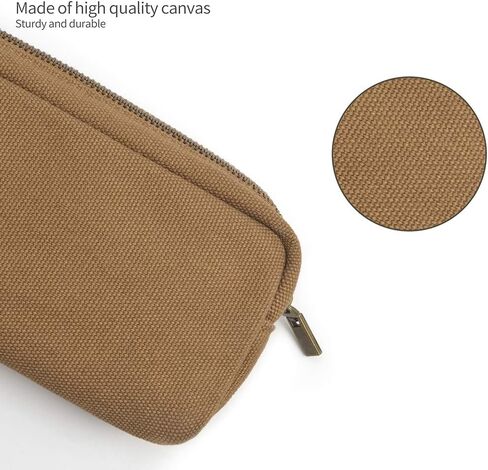 Dobmit Pencil Pen Case, Big Capacity Pencil Pouch Canvas Makeup Bag Durable Office Stationery Organizer - Beige in Kuwait