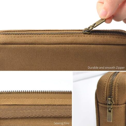 Dobmit Pencil Pen Case, Big Capacity Pencil Pouch Canvas Makeup Bag Durable Office Stationery Organizer - Beige in Kuwait