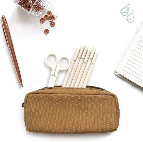 Dobmit Pencil Pen Case, Big Capacity Pencil Pouch Canvas Makeup Bag Durable Office Stationery Organizer - Beige in Kuwait
