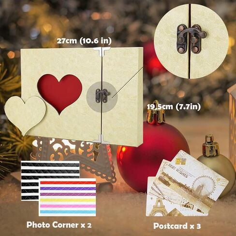 AIOR Photo Album DIY Scrapbook, 60 Pages Vintage Hardcover Heart Scrap Book with Photo Corners for Valentine's Day, anniversary, Christmas, Mother's Day, Birthday Gift in Kuwait