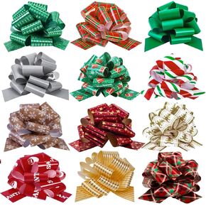 12 PCS Christmas Bows for Gift Wrapping, Big Gift Wrap Ribbon Pull Bows Accessory for Xmas, Gift, Bouquet, Basket, Bottles Gifts Bows Decoration, Gift Wrapping and Present Decor in Kuwait