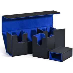 Card Deck Box with Dice Tray for MTG, 5 in 1 Card Deck Case Holds 800+ Unsleeved Cards, Strong Magnet Organizer Compatible with Yugioh TCG Sports Cards (Black)