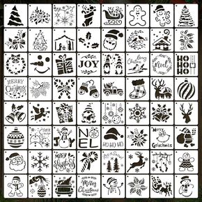 64Pcs Small Christmas Stencils, 3X3 Inch Reusable Craft Stencil for Painting on Wood, Fabric, Paper, Windows, DIY Christmas Ornaments, Cards, Decorations