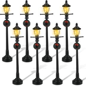 Christmas Lamp Post Village Accessories Village Fairy Lamp Train Lantern Lamp Miniature Street Lamp Decorative Street Lights for DIY Dollhouse Village Pathway (Fresh Style, 8 Pieces) in Kuwait