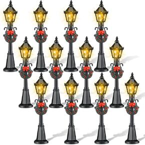 Christmas Lamp Post Village Accessories Village Fairy Lamp Train Lantern Lamp Miniature Street Lamp Decorative Street Lights for DIY Dollhouse Village Pathway (Fresh Style, 8 Pieces)