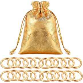 Chalyna 20 Pcs Toy Gold Power Rings Metal Game Figure Display Dream Catcher Rings with Drawstring Organza Bags(1.18 x 1.2 Inch,Gold)
