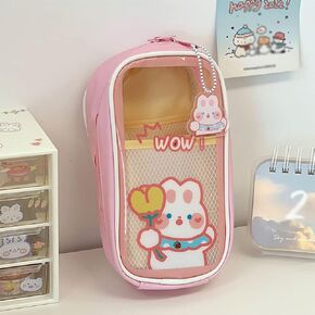 AONUOWE Kawaii مقلمة جمالية لطيفة وشفافة كبيرة قلم رصاص الحقيبة اللوازم المدرسية للفتيات في سن المراهقة (الجرو الأزرق) in Kuwait