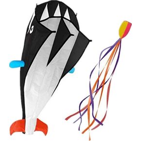 Large Dolphin Blue Kite, Frameless Soft Parafoil Giant 3D Kite IMAGE Breeze Beach Kites for Outdoor, Beach