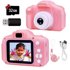 كاميرا بلوتي للأطفال مع بطاقة TF بسعة 32 جيجابايت، كاميرا فيديو رقمية مطورة للأولاد والبنات بعمر 3 سنوات فما فوق، كاميرا رقمية للأطفال، تأثيرات تصوير متعددة، هدايا مثالية لأعياد الميلاد والكريسماس ورأس السنة الجديدة in Kuwait