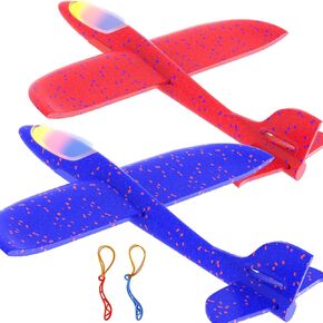 BooTaa 2 Pack LED Airplane Toys,17.5" Large Throwing Foam Plane,2 Flight Mode Glider Plane,Flying Toy for Kids,Xmas Gifts for 3 4 5 6 7 8 9 10 Years Old Boy,Outdoor Sport Toys Birthday Party Favors in Kuwait