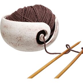 MyGift Turquoise Ceramic Tangle-Free Yarn Ball Bowl, Rustic Handcrafted Knitting Crochet Bowl with Cut Out Swirl