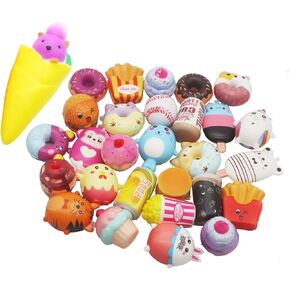 30 Pack Squishies Sets Slow Rising Kawaii Cute (1pc Jumbo + 29pcs Medium/Mini Size) Random Cake Bread Panda Bun Cartoon Series Stress Relief Squishy for Kids Gift Toys Party Favors