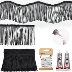 Gold Fringe, 5 Yards X 4 Inch Fringe Trim with B7000 Glue, Tassels Trim for Crafts, Polyester Fibre Sewing Fringe Trim(Gold)