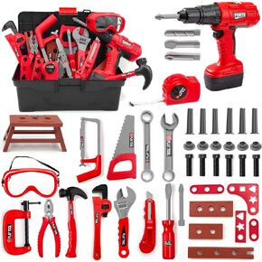 HYRENEE Kids Tool Set – 48 Piece Toddler Tool Set with Electronic Toy Drill& Tool Box,Pretend Play Kids Toys,Construction Kits Toys for Kids Ages 3 4 5 Years Old, Toddler Boy Toys