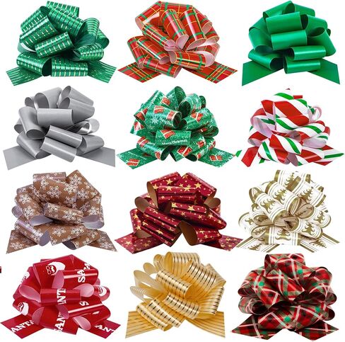 12 PCS Christmas Bows for Gift Wrapping, Big Gift Wrap Ribbon Pull Bows Accessory for Xmas, Gift, Bouquet, Basket, Bottles Gifts Bows Decoration, Gift Wrapping and Present Decor in Kuwait