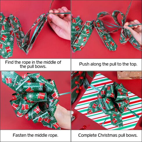 12 PCS Christmas Bows for Gift Wrapping, Big Gift Wrap Ribbon Pull Bows Accessory for Xmas, Gift, Bouquet, Basket, Bottles Gifts Bows Decoration, Gift Wrapping and Present Decor in Kuwait