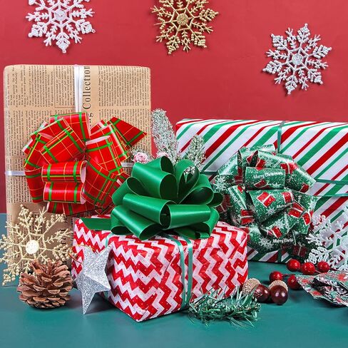 12 PCS Christmas Bows for Gift Wrapping, Big Gift Wrap Ribbon Pull Bows Accessory for Xmas, Gift, Bouquet, Basket, Bottles Gifts Bows Decoration, Gift Wrapping and Present Decor in Kuwait