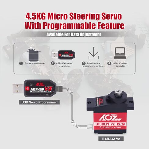 محرك سيرفو فرعي صغير AGFRC - ترقية علبة معدنية من التيتانيوم ترس 4.5 كجم HV Mini Servo لطائرات سيارات RC 1/14 1/18 1/24 (B13DLM V2) in Kuwait