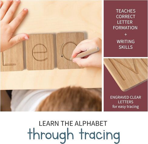 بطاقات تتبع الحروف الأبجدية الخشبية من ريفيت - حروف كبيرة وصغيرة الحروف الأبجدية الإنجليزية في مرحلة ما قبل المدرسة - تعلم الكتابة (تتضمن 26 بطاقة) in Kuwait