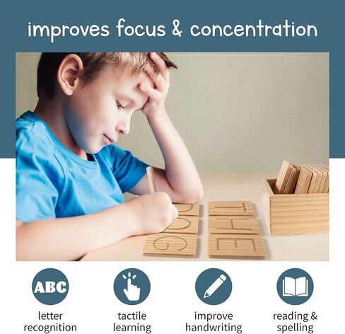 بطاقات تتبع الحروف الأبجدية الخشبية من ريفيت - حروف كبيرة وصغيرة الحروف الأبجدية الإنجليزية في مرحلة ما قبل المدرسة - تعلم الكتابة (تتضمن 26 بطاقة) in Kuwait