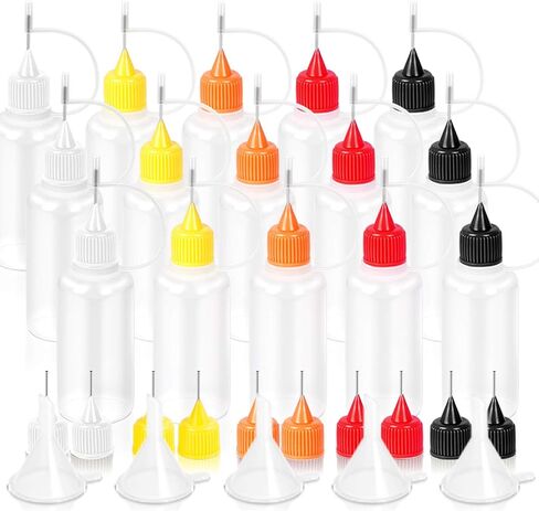 15 قطعة من زجاجات توزيع بطرف دقيق، اي جي دي زي 30 مل 5 الوان، زجاجات توزيع الغراء بطرف دقيق، 10 قطع من رؤوس الابرة، 5 قطع قمع صغير للف حبر الطلاء والحرف اليدوية in Kuwait