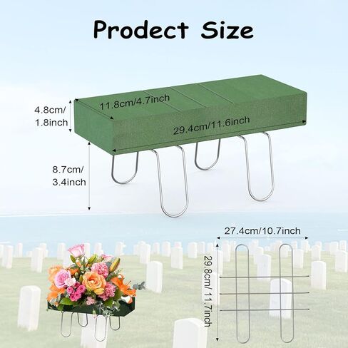 قطعتان من سروج زهرة شاهد القبر للمقابر مع رغوة الأزهار، سروج قبور مقاس 30.48 سم، سلك مقاوم للصدأ لديكورات المقبرة، النصب التذكارية العائلية، شاهد القبر، ديكورات القبر، تصميم الزهور in Kuwait