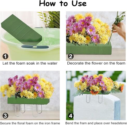 قطعتان من سروج زهرة شاهد القبر للمقابر مع رغوة الأزهار، سروج قبور مقاس 30.48 سم، سلك مقاوم للصدأ لديكورات المقبرة، النصب التذكارية العائلية، شاهد القبر، ديكورات القبر، تصميم الزهور in Kuwait