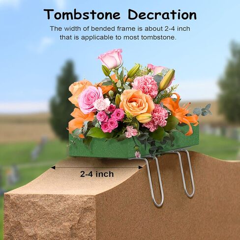 قطعتان من سروج زهرة شاهد القبر للمقابر مع رغوة الأزهار، سروج قبور مقاس 30.48 سم، سلك مقاوم للصدأ لديكورات المقبرة، النصب التذكارية العائلية، شاهد القبر، ديكورات القبر، تصميم الزهور in Kuwait