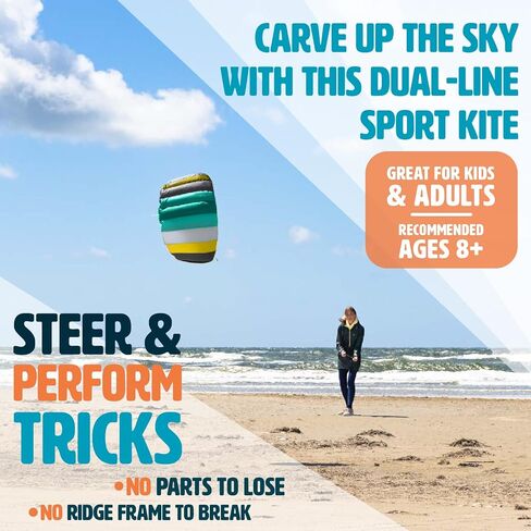 HQ Kites Symphony Beach III 51in (1.3m) Dual Line Parachute Stunt Foil Sport Kite Ready to Fly Outdoor Fun Sports for Boys and Girls Ages 8 and Up – Aqua Color in Kuwait