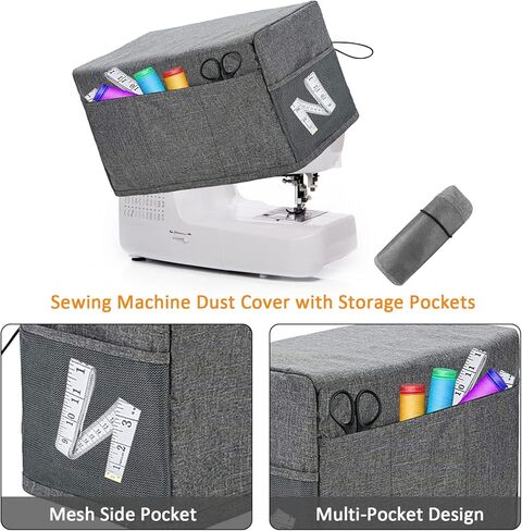 غطاء آلة الخياطة Yunnyp دائم قابل للطي غطاء الغبار مع جيوب تخزين لمعظم آلة الخياطة القياسية 18.1x8.2x12.6, رمادي, فاشن in Kuwait
