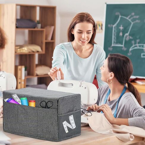 غطاء آلة الخياطة Yunnyp دائم قابل للطي غطاء الغبار مع جيوب تخزين لمعظم آلة الخياطة القياسية 18.1x8.2x12.6, رمادي, فاشن in Kuwait