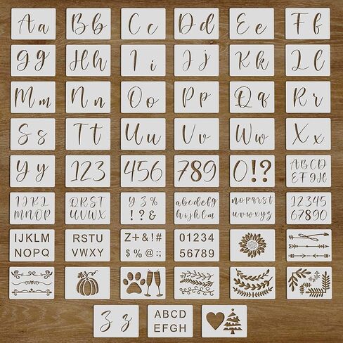 Cachi Large Letter Stencils for Painting On Wood, Canvas & More - 51 Reusable Calligraphy Alphabet Stencils, Number Stencils - Farmhouse and Welcome Signs, Holidays, Seasons, Craft Projects in Kuwait