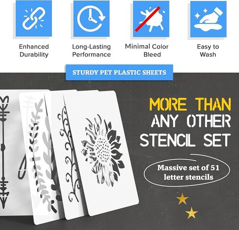 Cachi Large Letter Stencils for Painting On Wood, Canvas & More - 51 Reusable Calligraphy Alphabet Stencils, Number Stencils - Farmhouse and Welcome Signs, Holidays, Seasons, Craft Projects in Kuwait