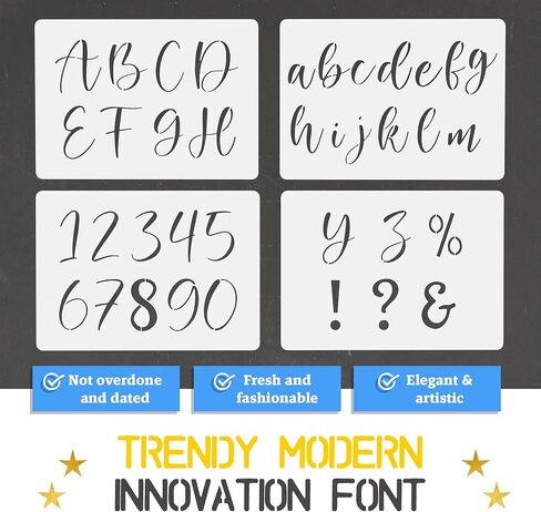 Cachi Large Letter Stencils for Painting On Wood, Canvas & More - 51 Reusable Calligraphy Alphabet Stencils, Number Stencils - Farmhouse and Welcome Signs, Holidays, Seasons, Craft Projects in Kuwait