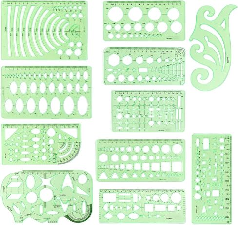 MWELLEWM 11 Pcs/Set Geometric Drawing Template Stencils Drawing Rulers Multi-Function Measuring Ruler for Studying, Designing and Building School Office Supplies… in Saudi Arabia