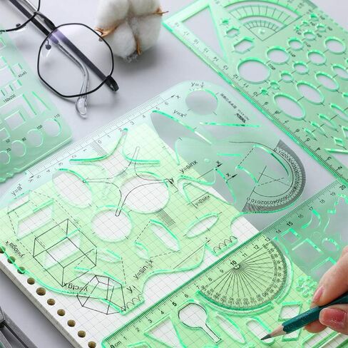 MWELLEWM 11 Pcs/Set Geometric Drawing Template Stencils Drawing Rulers Multi-Function Measuring Ruler for Studying, Designing and Building School Office Supplies… in Saudi Arabia
