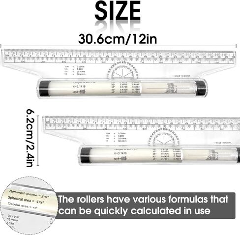 Rovepic Measuring Rolling Ruler Plastic Multifunctional Drawing Parallel Rolling Ruler Circle Arc Drawing Design Rulers for Drawing Parallel Lines Circles Angles Squares Drawing Tool 12 Inch in Kuwait