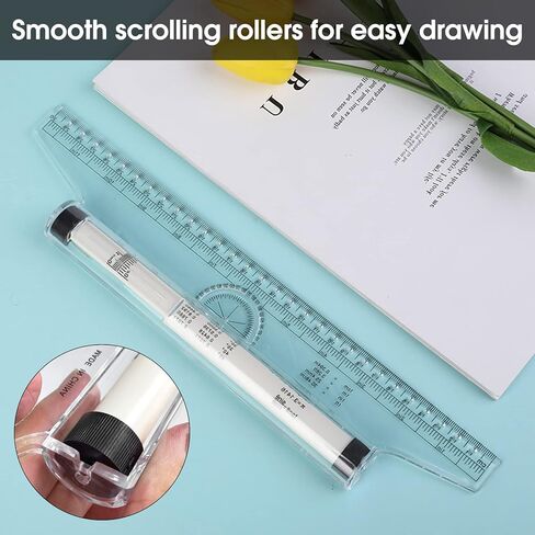 Rovepic Measuring Rolling Ruler Plastic Multifunctional Drawing Parallel Rolling Ruler Circle Arc Drawing Design Rulers for Drawing Parallel Lines Circles Angles Squares Drawing Tool 12 Inch in Kuwait