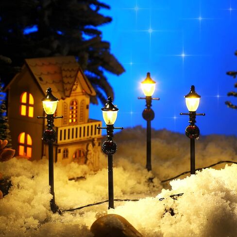 Christmas Lamp Post Village Accessories Village Fairy Lamp Train Lantern Lamp Miniature Street Lamp Decorative Street Lights for DIY Dollhouse Village Pathway (Fresh Style, 8 Pieces) in Kuwait