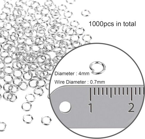 WUBOECE 1000 قطعة 4 مم حلقات القفز المفتوحة حلقة القفز المعدنية لقلادات القلائد سوار المجوهرات DIY صنع النتائج، فضي in Kuwait