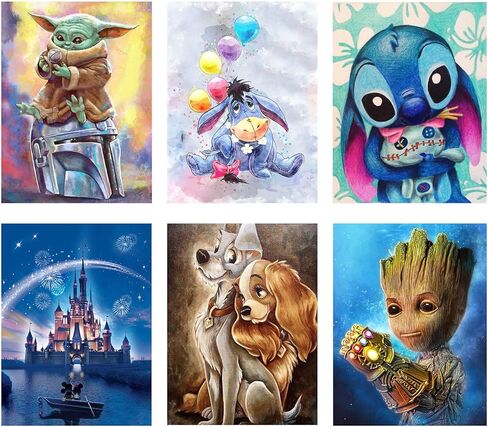 6 Pack 5d Diamond Painting Kits for Adults,DIY Full Drill Diamond Art Kits Paint with Diamonds Crystal Rhinestone Cross Stitch Cartoon Picture Arts and Crafts for Beginners Kids (9.8 X 13.8 Inch) in Kuwait