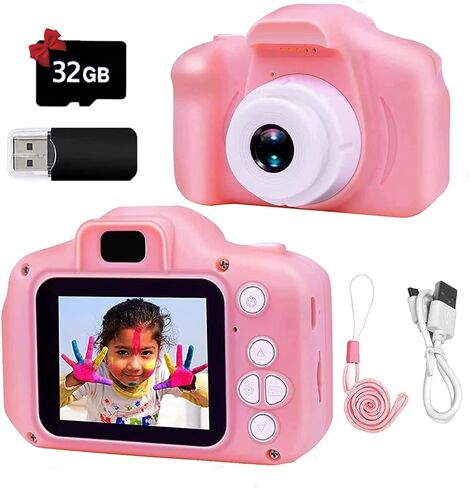 كاميرا بلوتي للأطفال مع بطاقة TF بسعة 32 جيجابايت، كاميرا فيديو رقمية مطورة للأولاد والبنات بعمر 3 سنوات فما فوق، كاميرا رقمية للأطفال، تأثيرات تصوير متعددة، هدايا مثالية لأعياد الميلاد والكريسماس ورأس السنة الجديدة in Kuwait