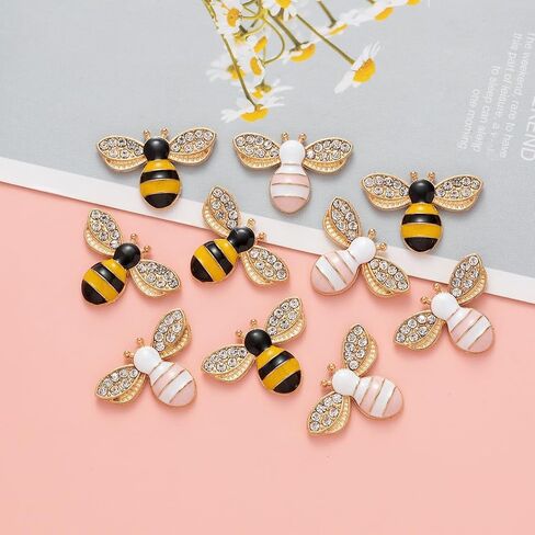 Metal Rhinestone Enamel Bee Pendant Jewelry Making Charms Bulk for Birthday Party Shiny Gifts, 36 Pieces in Kuwait